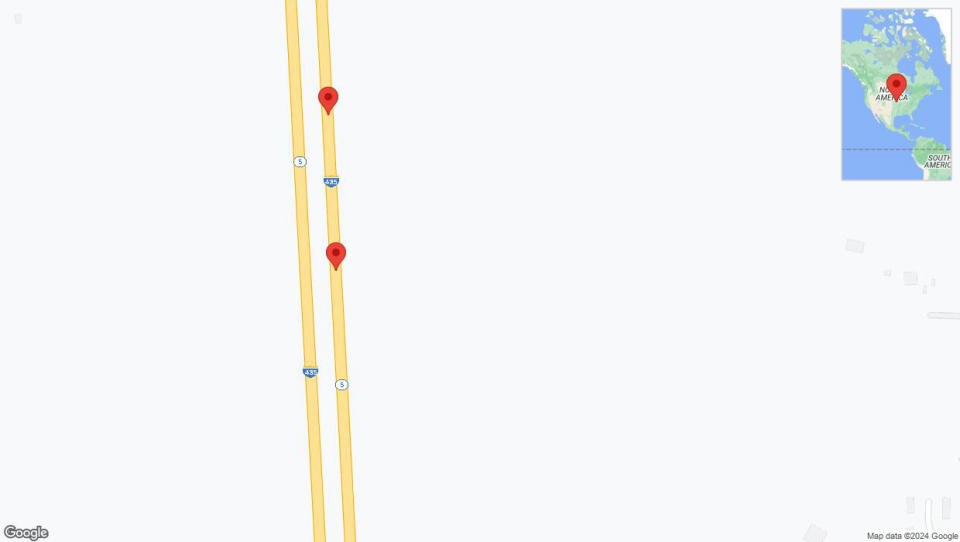 A detailed map that shows the affected road due to 'Broken down vehicle on northbound I-435 in Kansas City' on July 15th at 5:57 p.m.