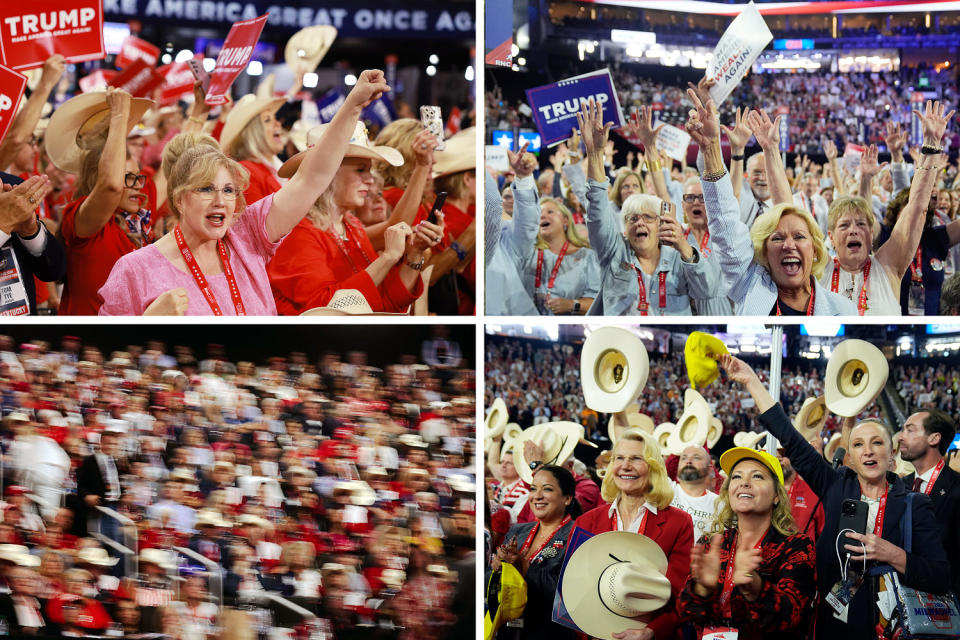 A quad showing attendees (Joe Raedle /Getty Images; Carolyn Kaster/AP; Mustafa Hussain for NBC News; Evan Vucci/AP)