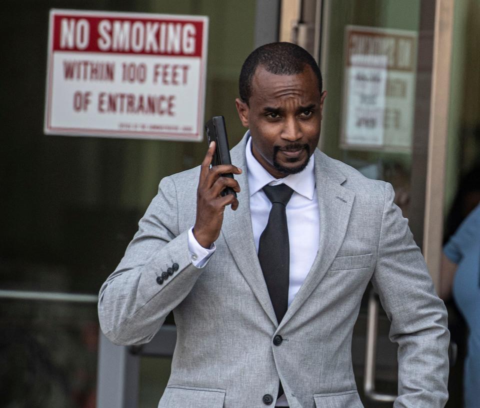 Steven Smalls, who was operating the Metro-North train that crashed into an SUV in a 2015 crash in Valhalla, leaves the Westchester County Courthouse in White Plains July 16, 2024 after a jury found that Smalls, Metro-North, and Ellen Brody, the driver of the SUV, all shared blame for the crash in which Brody and five passengers on the train were killed.