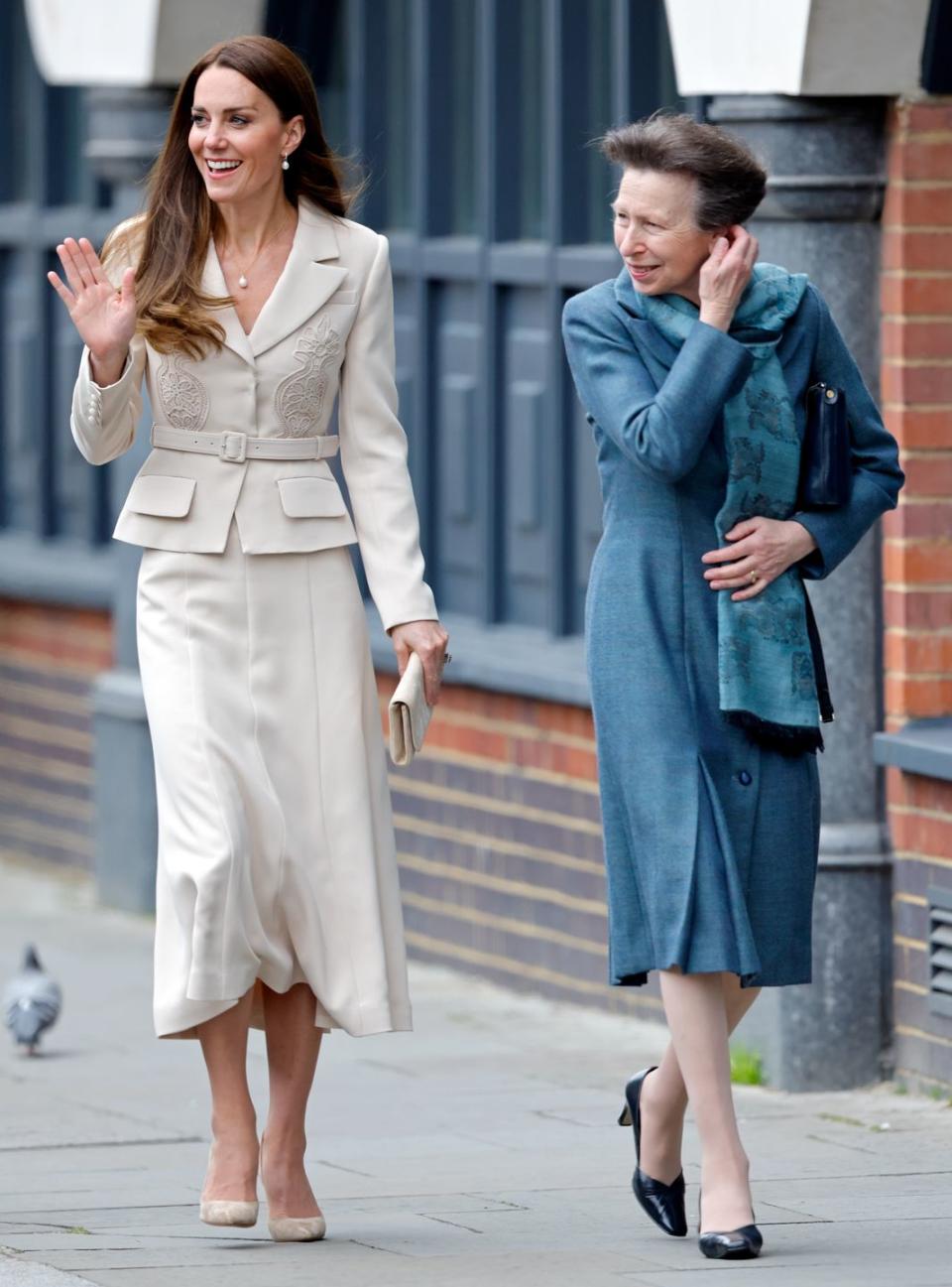 london, united kingdom april 27 embargoed for publication in uk newspapers until 24 hours after create date and time catherine, duchess of cambridge, patron of the royal college of obstetricians and gynaecologists and princess anne, princess royal, patron of the royal college of midwives, visit the headquarters of the royal college of midwives rcm and the royal college of obstetricians and gynaecologists rcog on april 27, 2022 in london, england the princess royal and duchess of cambridge are visiting the headquarters to hear about the ways in which the rcm and the rcog are working together to improve maternal health care, ensuring women are receiving the safest and best care possible at one of the most significant times in their lives photo by max mumbyindigogetty images