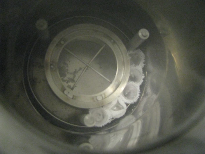 Experiment samples loaded in the specially designed dewar which will be filled with liquid nitrogen shortly after and placed under gamma radiation. Notice that the flame-sealed test tubes are wrapped in cotton fabric to keep them together because test tubes become buoyant in liquid nitrogen and start floating around in the dewar, interfering with the proper radiation exposure.