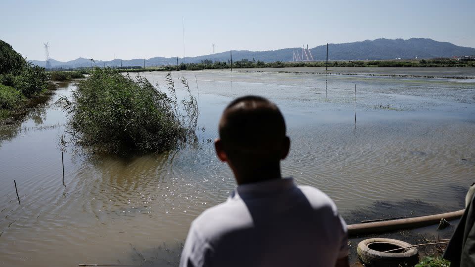 A farmer in Jiangxi province observes his flooded land on July 5 following days of heavy rainfall. - Tingshu Wang/Reuters