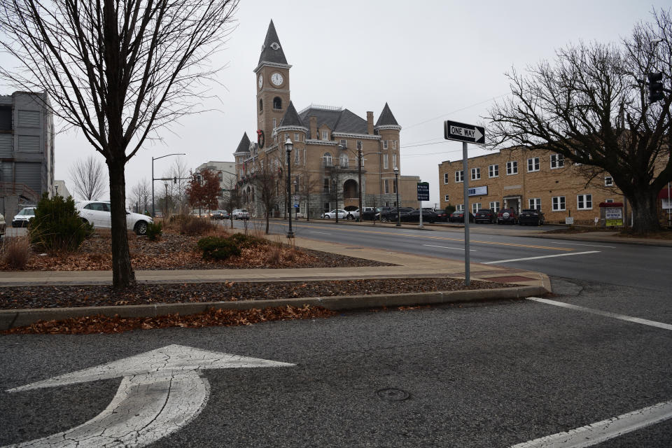 City street and road sign at Fayetteville, Washington County, Arkansas, USA