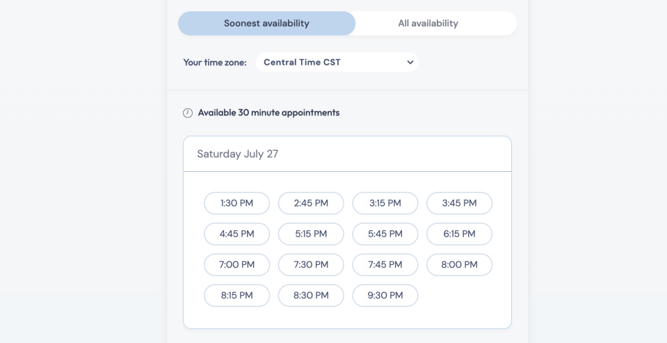 Once you've completed your intake documents, you can schedule your first appointment for as soon as the next day. 