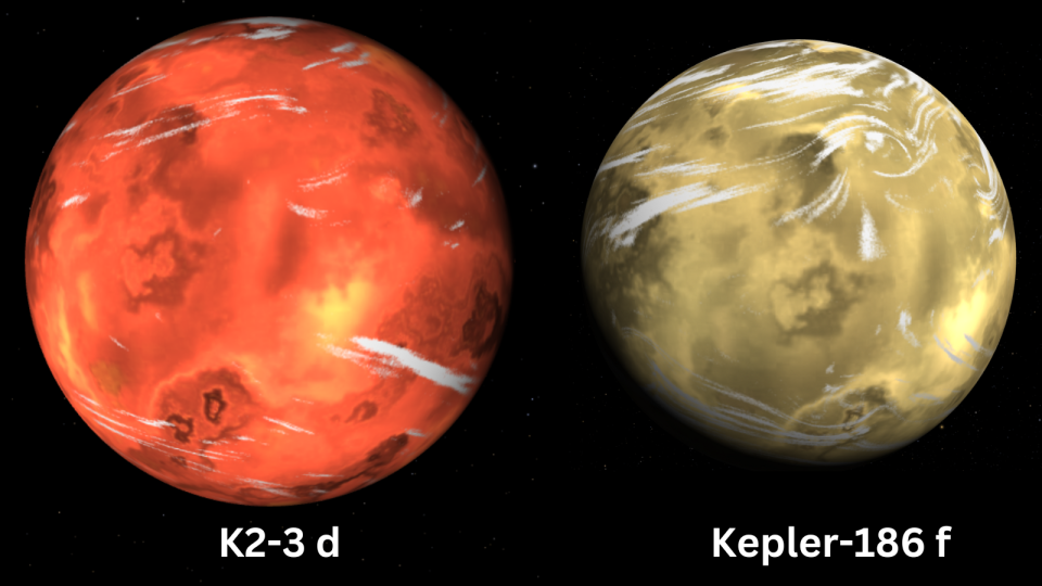 A bright orange sphere next to a dull yellow sphere.