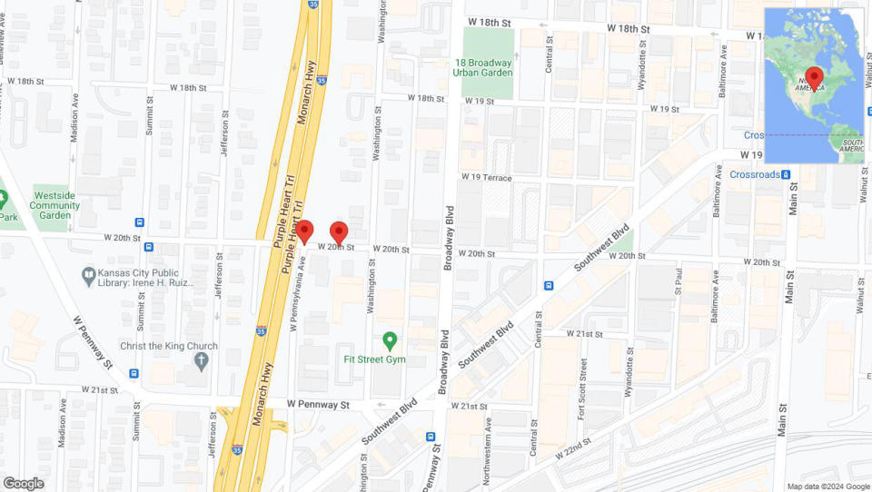 A detailed map that shows the affected road due to 'West Pennsylvania Avenue temporarily closed in Kansas City' on July 26th at 2:23 p.m.