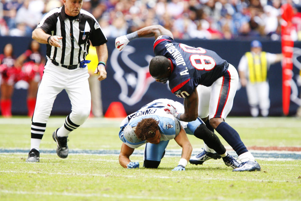 Andre Johnson's most infamous moment was when the normally composed receiver lost his cool against Cortland Finnegan. (Photo by Matt Pearce/Icon SMI/Icon Sport Media via Getty Images)