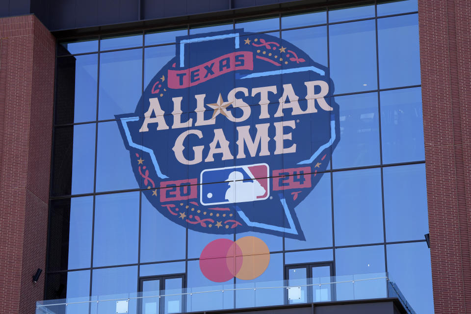 ARLINGTON, TEXAS - JULY 02: A general view of signage promoting the 2024 MLB All Star Game is shown outside the ballpark before the game bw at Globe Life Field on July 02, 2024 in Arlington, Texas. (Photo by Sam Hodde/Getty Images)