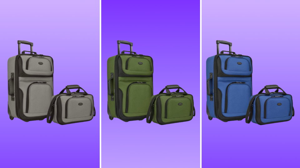 Grey, green and blue carry-on two-piece luggage sets