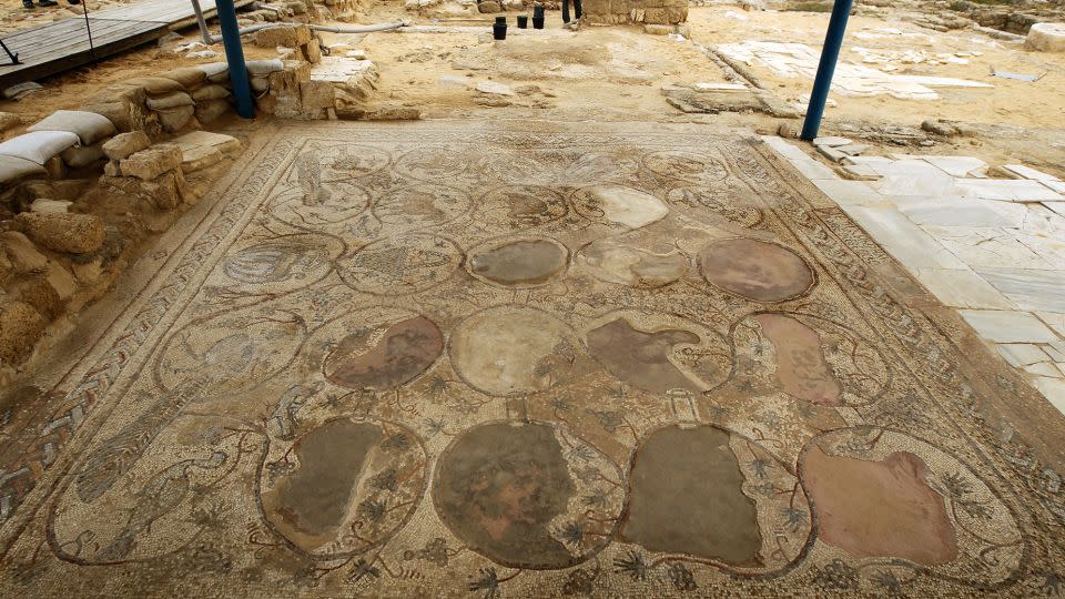 A large mosaic is pictured at the archaeological site in the central Gaza Strip. - Mohammed Abed/AFP/Getty Images