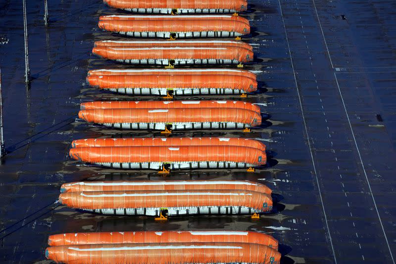 FILE PHOTO: Airplane fuselages bound for Boeing's 737 Max production facility sit in storage at their top supplier, Spirit AeroSystems Holdings Inc, in Wichita