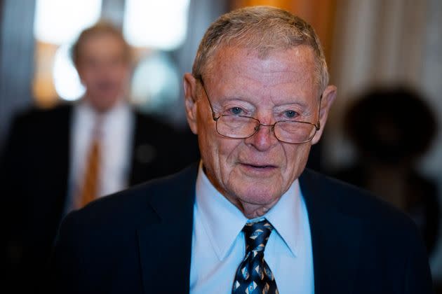 Sen. Jim Inhofe (R-Okla.) is pictured in the U.S. Capitol during a senate vote in February 2022.