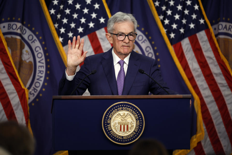 WASHINGTON, DC - JUNE 12: Federal Reserve Bank Chair Jerome Powell announces that interest rates will remain unchanged during a news conference at the Federal Reserves’  William McChesney Martin building on June 12, 2024 in Washington, DC. Following the two-day Federal Open Markets Committee meeting Powell said the Fed has decided to keep their current rate range of 5.25-5.50 percent and signaled that it believes long-run rates will stay higher than previously indicated.  (Photo by Kevin Dietsch/Getty Images)