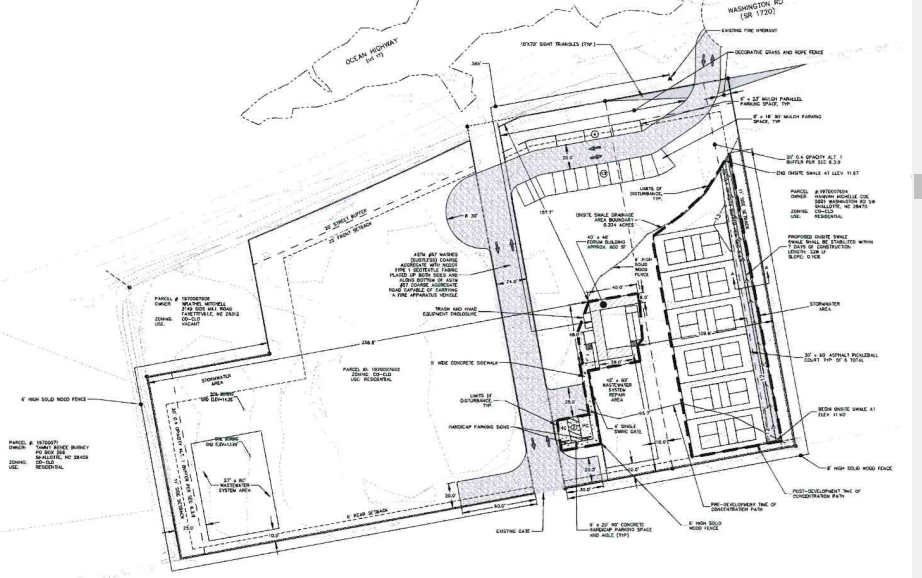 A submitted site plan outlines the outdoor pickleball facility planned near Shallotte.