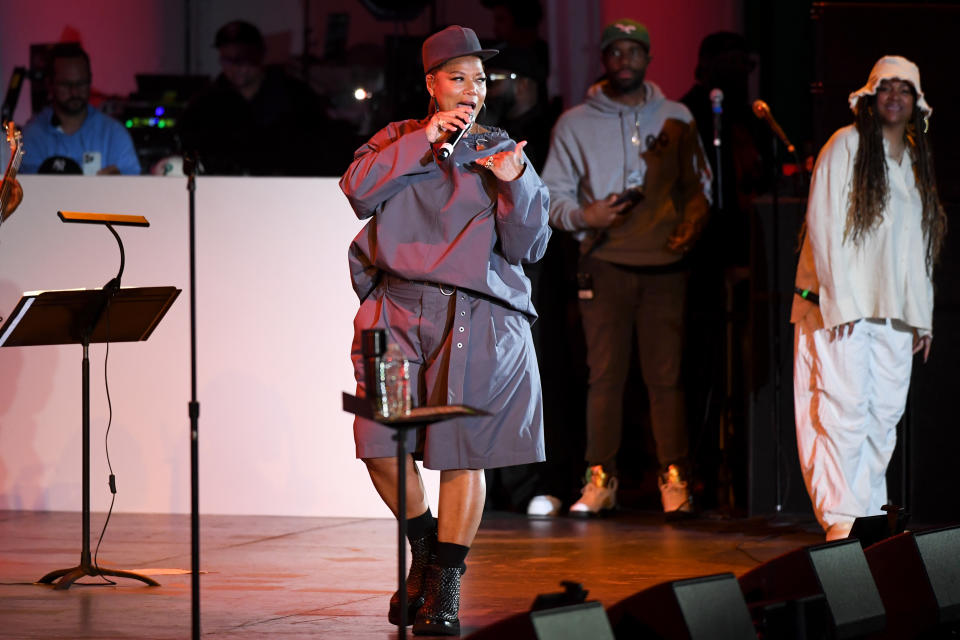 LOS ANGELES, CALIFORNIA - JUNE 29: Queen Latifah performs onstage during the BET Experience - Roots Picnic: Hip-Hop is The Love of My Life at Hollywood Bowl on June 29, 2024 in Los Angeles, California. (Photo by Aaron J. Thornton/Getty Images for BET)