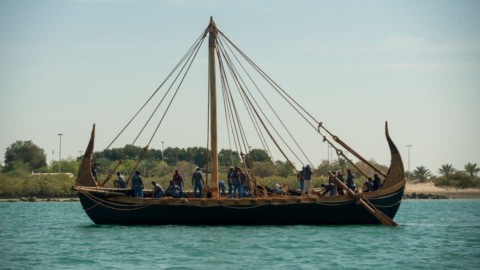 The Magan boat sails on a maiden voyage across the Persian Gulf in March. - Emily Harris/Zayed National Museum