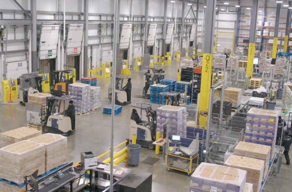 The loading area at a Walmart automated distribution center