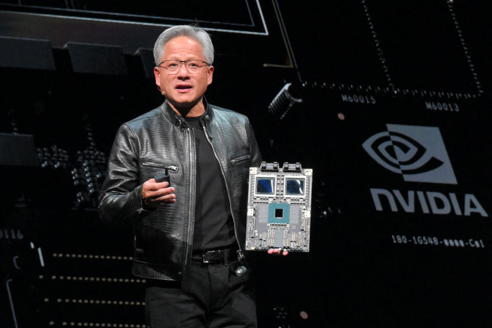 Nvidia's CEO Jensen Huang delivers his keystone speech ahead of Computex 2024 in Taipei on June 2, 2024. Computex is the top annual tech showcase in Taiwan, whose advanced semiconductor industry is crucial to the production of everything from iPhones to the servers that run ChatGPT. (Photo by Sam YEH / AFP) (Photo by SAM YEH/AFP via Getty Images)