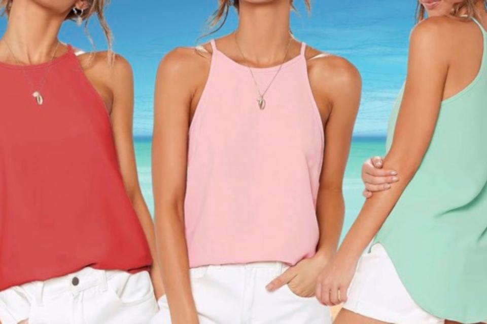 Red, pink and green tank tops.