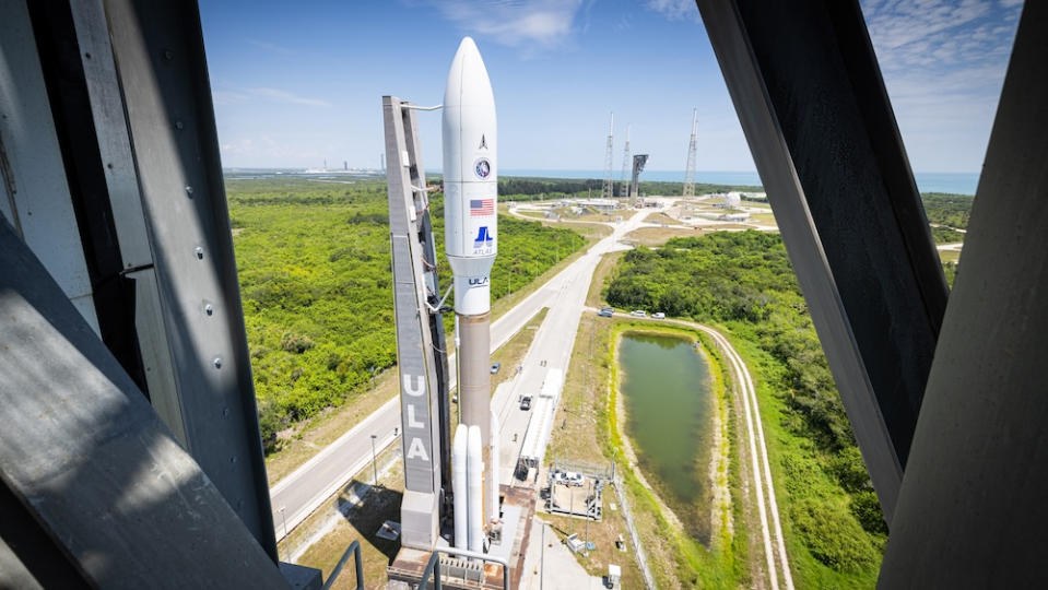  United Launch Alliance rolls its Atlas V rocket out to the pad on July 27, 2024, ahead of the planned July 30 launch of the USSF-51 mission for the U.S. Space Force. 