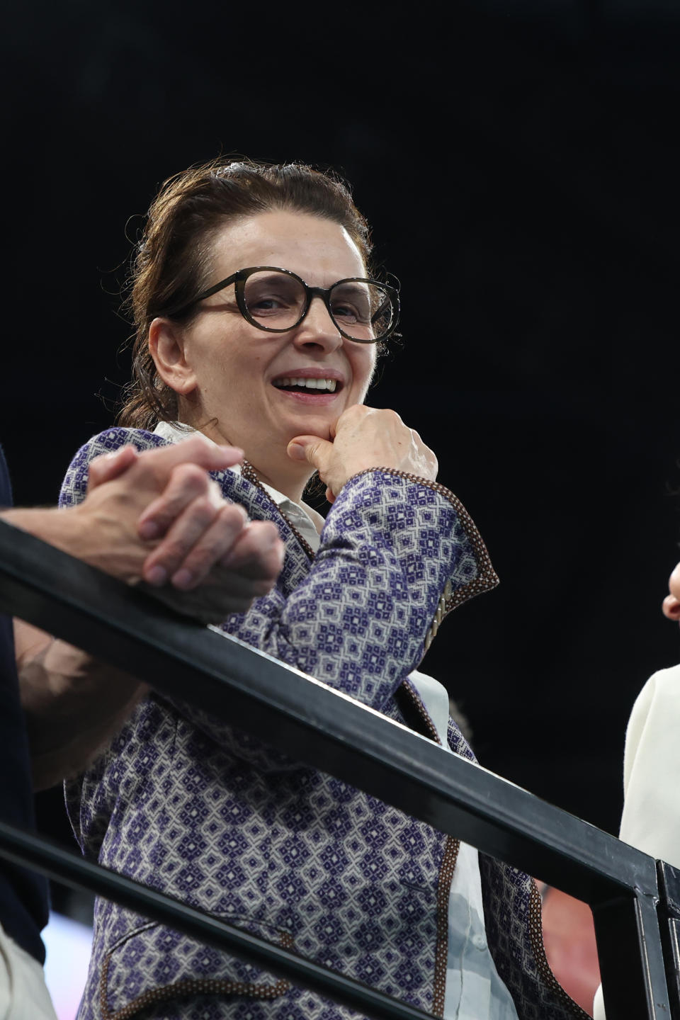 PARIS, FRANCE - JULY 30: Juliette Binoche attends the Artistic Gymnastics Women's Team Final on day four of the Olympic Games Paris 2024 at Bercy Arena on July 30, 2024 in Paris, France. (Photo by Pascal Le Segretain/Getty Images)