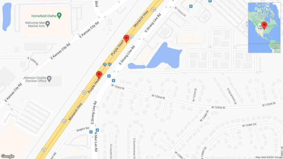 A detailed map that shows the affected road due to 'Broken down vehicle on eastbound I-35 in Olathe' on August 2nd at 4:20 p.m.