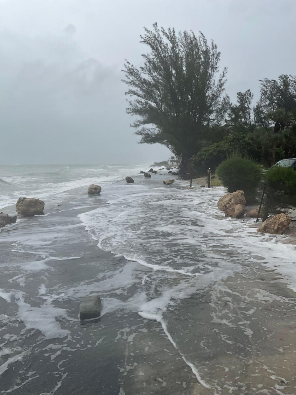 Sarasota County Government shuts down North Casey Key Road during Tropical Storm Debby.