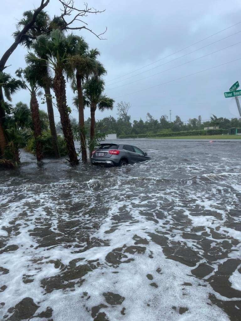 Roads are flooded in Charlotte County due to Tropical Storm Debby.