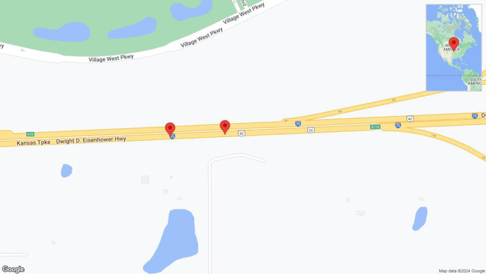 A detailed map that shows the affected road due to 'Crash reported on eastbound I-70 in Edwardsville' on August 11th at 10:59 p.m.