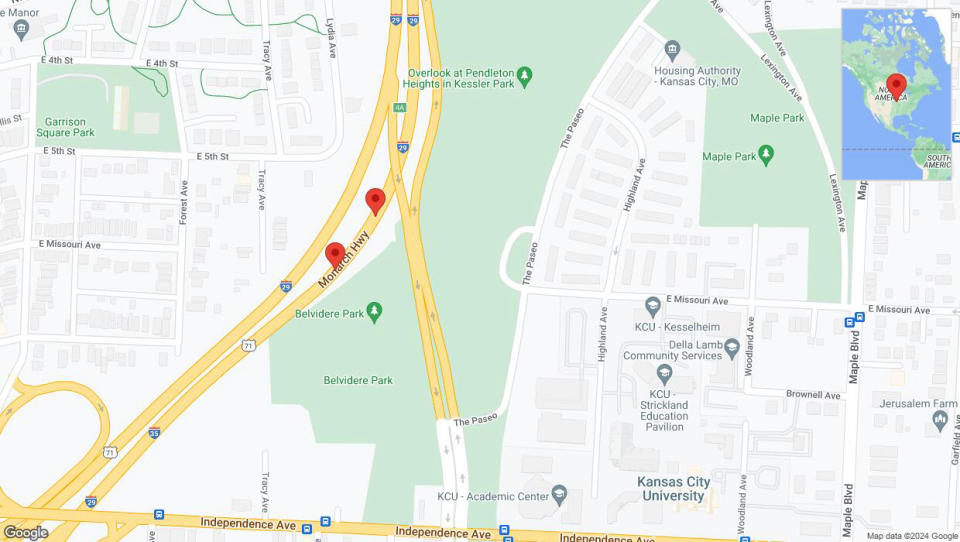 A detailed map that shows the affected road due to 'Reports of a crash on northbound I-35' on August 11th at 11:35 p.m.