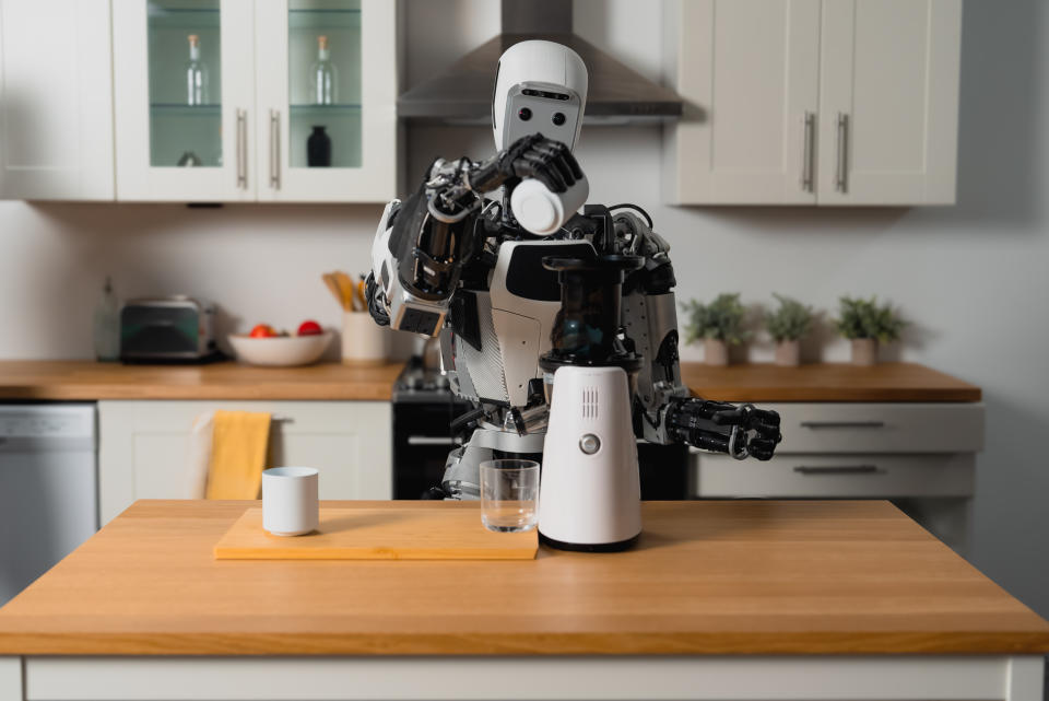 Apollo, the humanoid robot, completes tasks in a kitchen. (Apptronik)