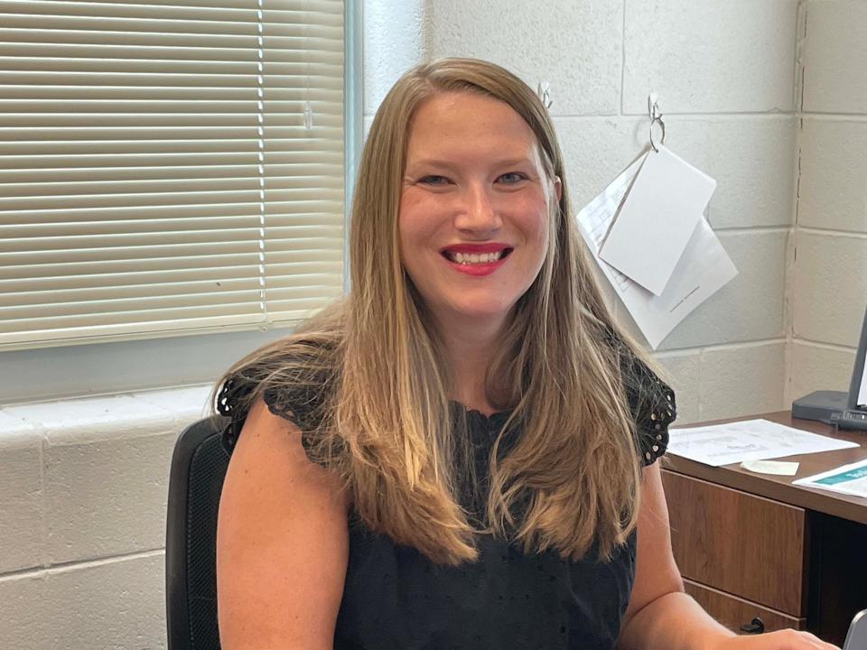 Rachel Harmon makes herself at home in her new digs as principal of Hardin Valley Middle School on July 9, 2024.