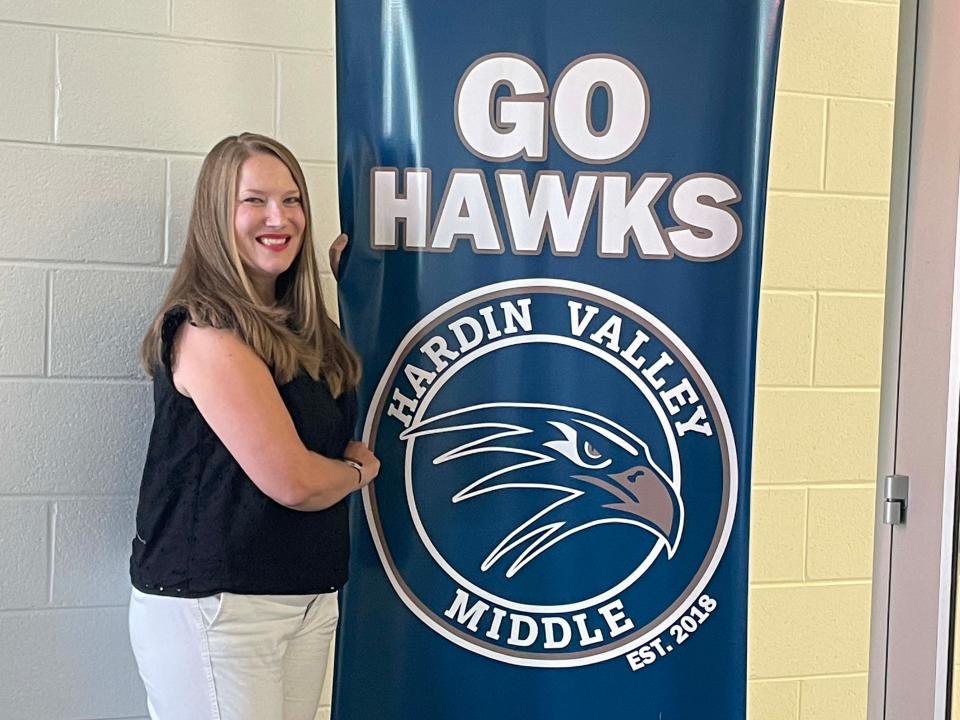 Rachel Harmon said she’s proud to be a Hawk as the new principal of Hardin Valley Middle School. July 9, 2024.