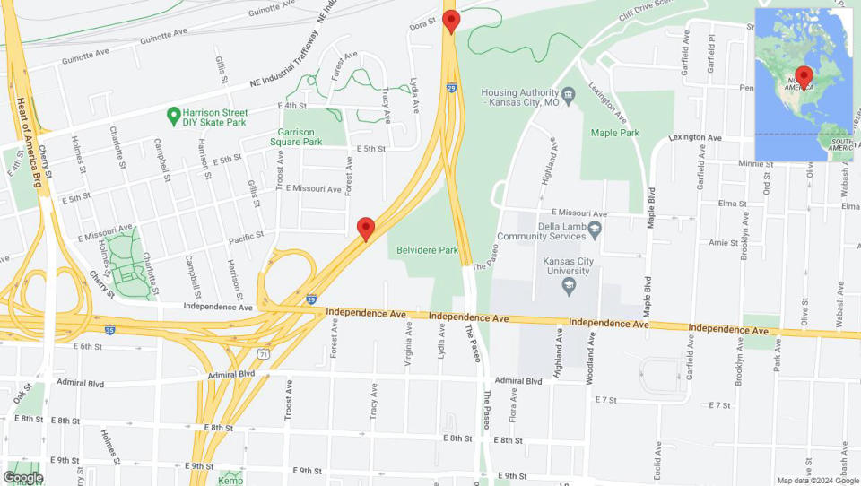 A detailed map that shows the affected road due to 'A crash has been reported on northbound I-35' on August 15th at 1:36 p.m.