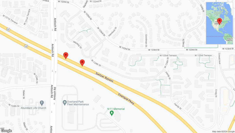 A detailed map that shows the affected road due to 'Crash update: US-69' on August 15th at 6:30 p.m.