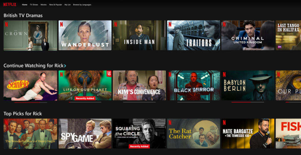 A screen grab of the Netflix user interface.