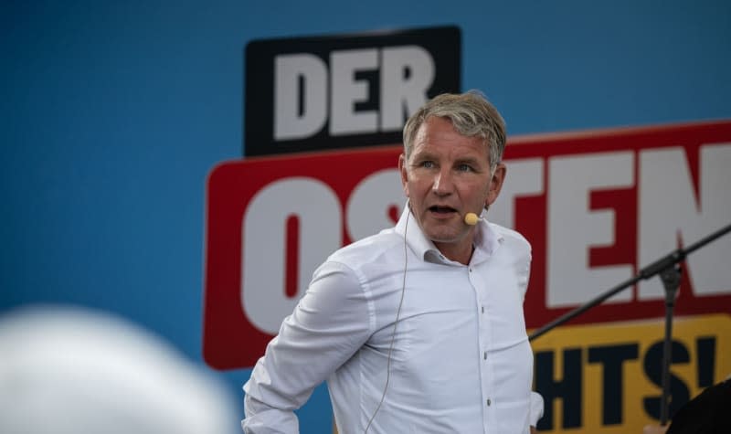 Bjoern Hoecke, top candidate of the Alternative for Germany party (AfD), speaks at an AfD election rally, ahead of the state parliament elections in Thuringia. Hannes P. Albert/dpa