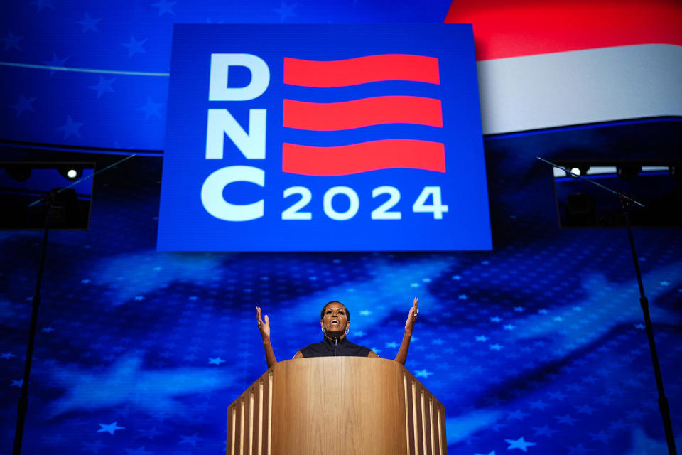 Michelle Obama speaks on stage (Andrew Harnik / Getty Images)