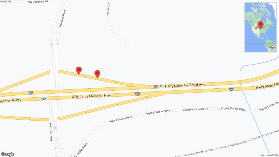 A detailed map that shows the affected road due to 'Broken down vehicle on the Harry Darby Memorial Highway in Riverside' on August 21st at 11:29 p.m.