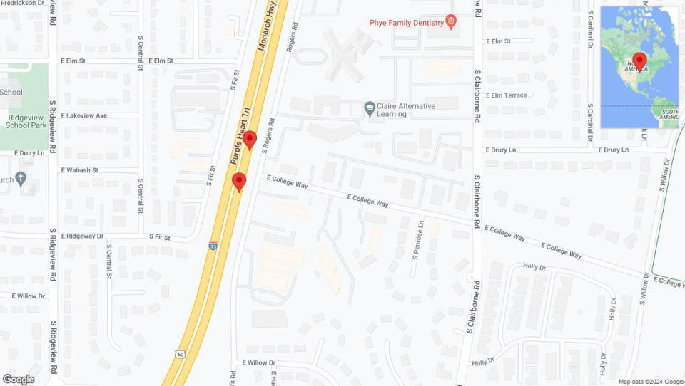 A detailed map that shows the affected road due to 'Broken down vehicle on eastbound I-35 in Olathe' on August 22nd at 10:40 p.m.