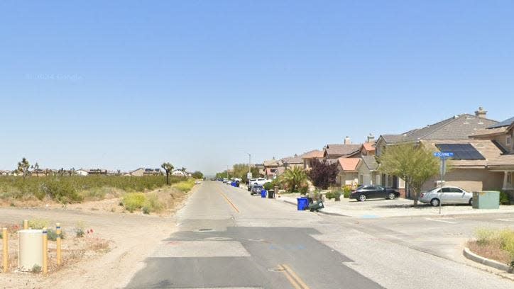 The intersection of Mesa View Drive and Olivine Road in Victorville, as pictured in a Google Street View image.