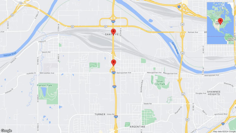 A detailed map that shows the affected road due to 'A crash has been reported on northbound I-635' on August 24th at 1:50 p.m.