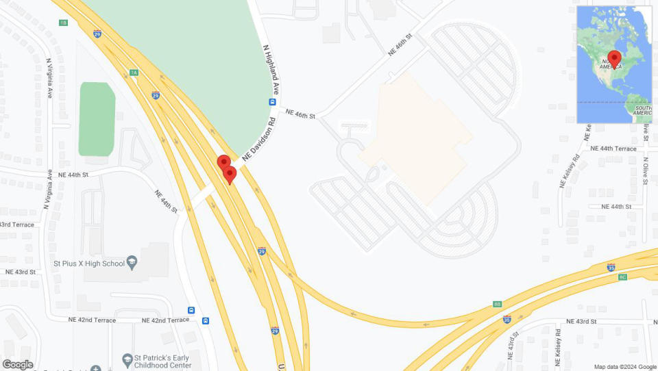 A detailed map that shows the affected road due to 'Broken down vehicle on northbound I-29 in Colfax' on August 25th at 6:19 p.m.