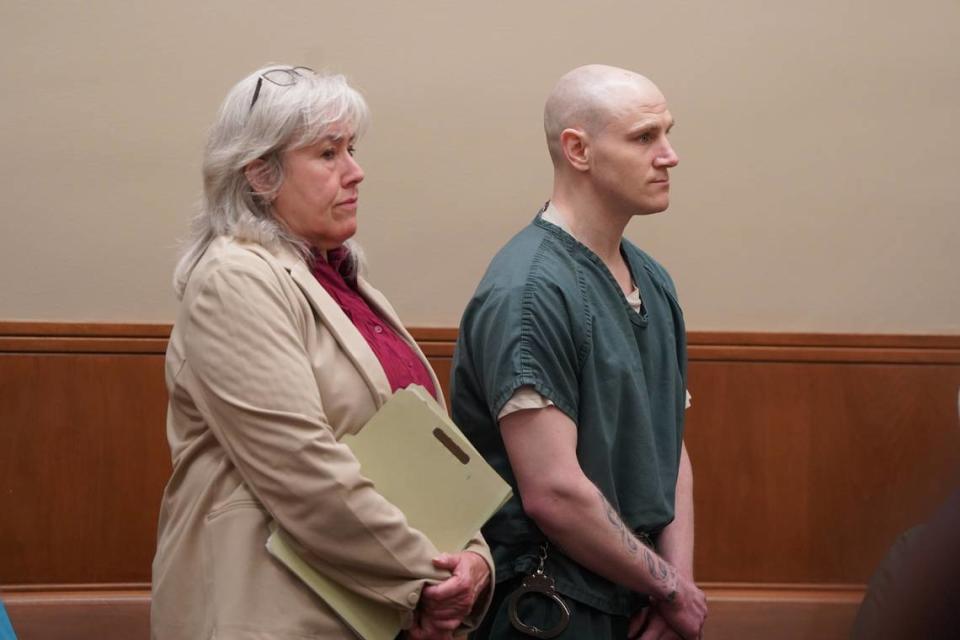 Cody Curtis Craig, 33, appears with his court-appointed public defense attorney Paula Plumer in Whatcom County Superior Court for a sentencing hearing on Thursday, Aug. 1, 2024. Craig was arrested in connection with the March 8, 2023, overdose death of 5-year-old Olivia R. Doane. Craig pleaded guilty to amended charges of two counts of delivery of a controlled substance. The rest of his charges in the case were dismissed, as well as his murder case that involved Doane. He was sentenced to 30 months in prison and 12 months probation.