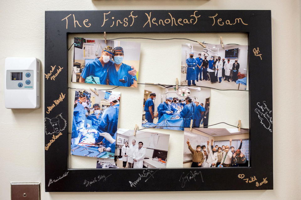 A frame of several photographs of doctors performing surgery. (Rosem Morton for NBC News)