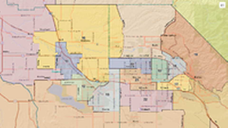 Idaho legislative district boundaries in Ada and Canyon counties resulting from the 2021 reapportionment that followed the 2020 census.