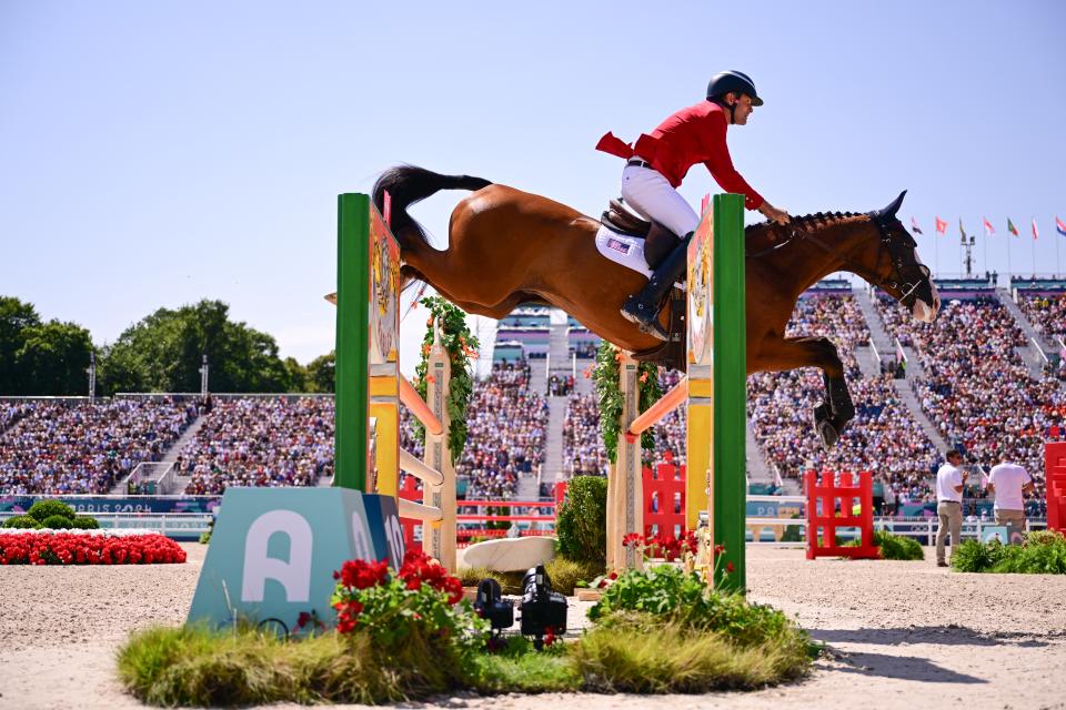 American Martin Boyd en his horse Federman B pictured in action during the qualifiers for the Eventing Individual Jumping equestrian event at the Chateau de Versailles in Versailles, during the Paris 2024 Olympic Games, on Monday 29 July 2024 in Paris, France. The Games of the XXXIII Olympiad are taking place in Paris from 26 July to 11 August. The Belgian delegation counts 165 athletes competing in 21 sports. BELGA PHOTO LAURIE DIEFFEMBACQ (Photo by LAURIE DIEFFEMBACQ / BELGA MAG / Belga via AFP) (Photo by LAURIE DIEFFEMBACQ/BELGA MAG/AFP via Getty Images)