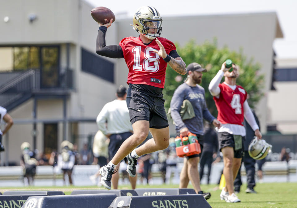 Spencer Rattler (18) was once thought of as a potential first-round quarterback. Now he tries to become the Saints' QB of the future. (Photo by Derick E. Hingle/Getty Images)