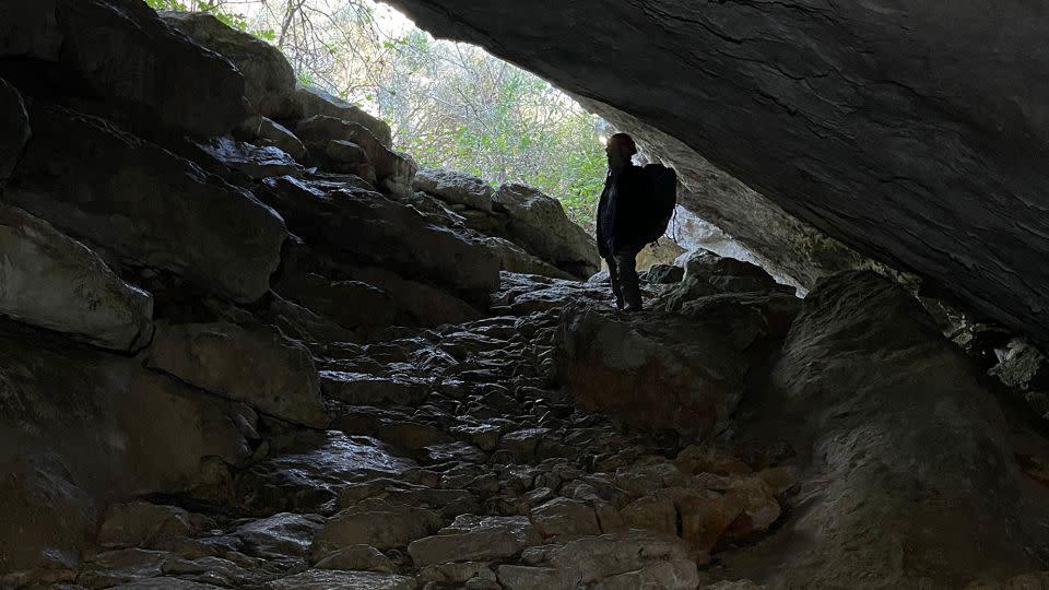 A stone path can be seen at the entrance to Genovesa Cave on Mallorca. - B.P. Onac