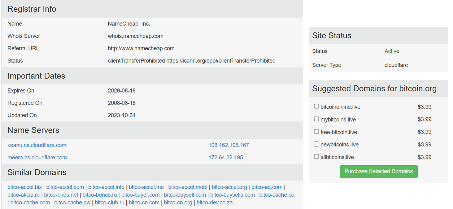 Bitcoin.org Registrar Info